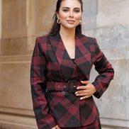 red and black plaid suit