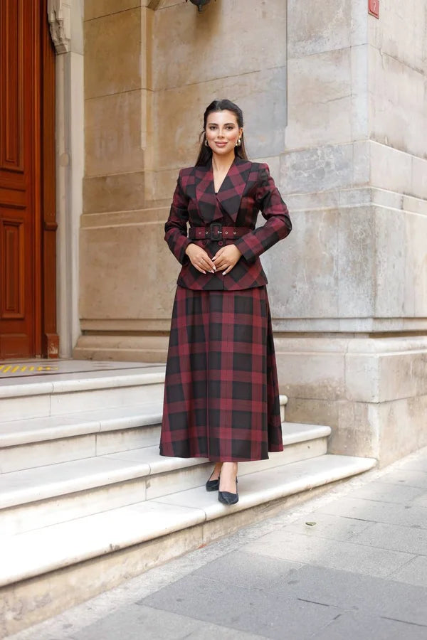 Burgundy Red Skirt Suit