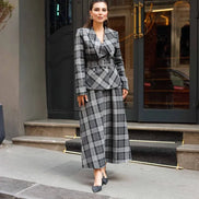Addison Plaid Gray Skirt Suit