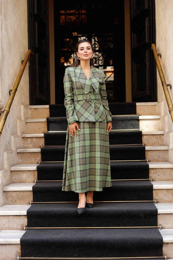 Green Skirt Plaid Suit