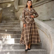 Plaid Light Brown Skirt Suit