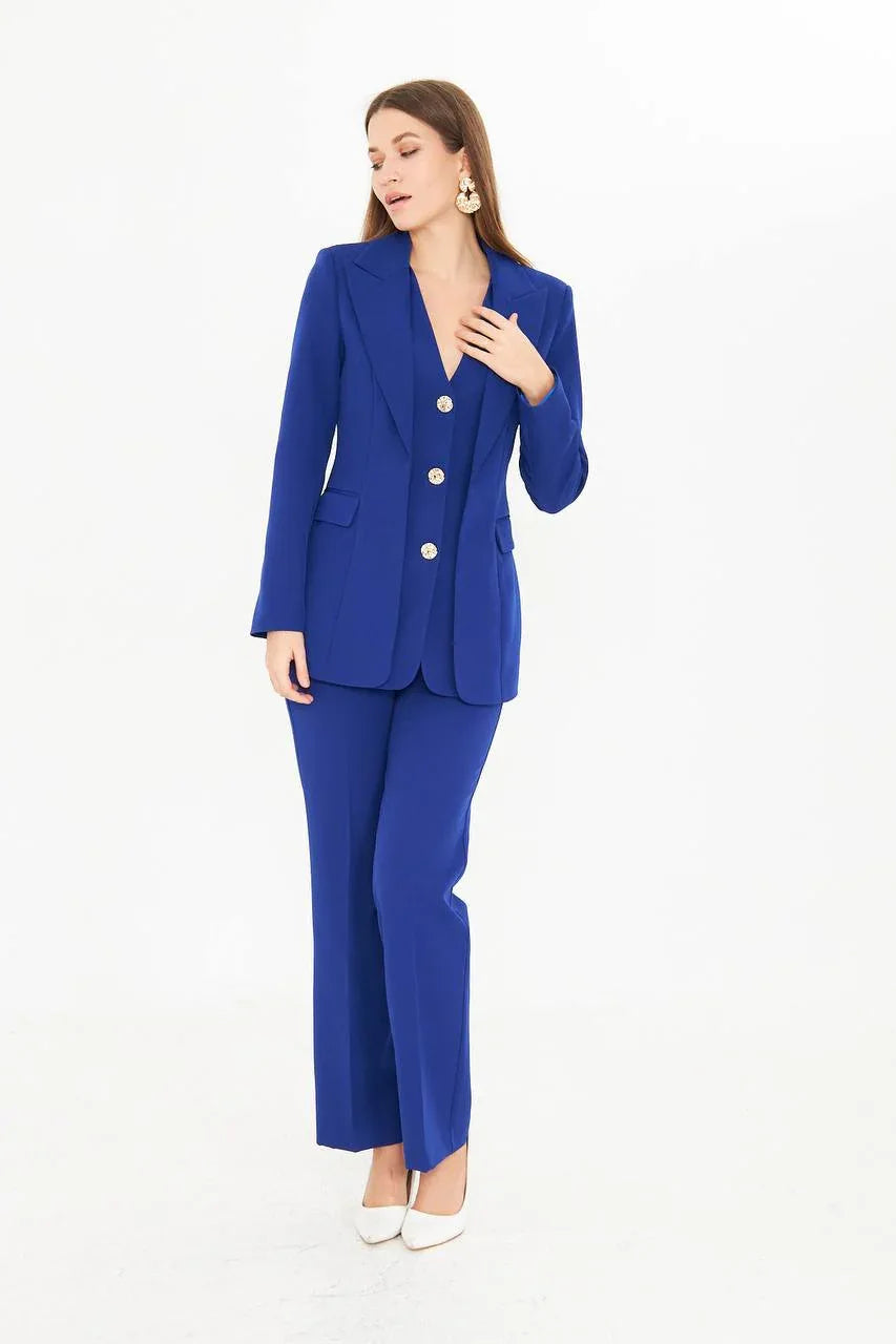 royal blue dress suit women's Executive Apparel Isabella Blazer 4 this set is both stylish and functional Nathalie Color Burst Suit Set