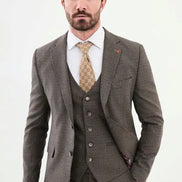 Ames Houndstooth Wool Brown 3 Piece Suit