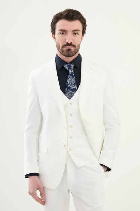 Ames 3 Piece Wool White Suit