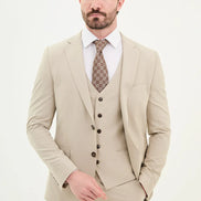 Ames 3 Piece Wool Beige Suit
