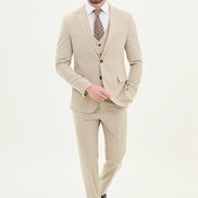 Ames 3 Piece Wool Beige Suit