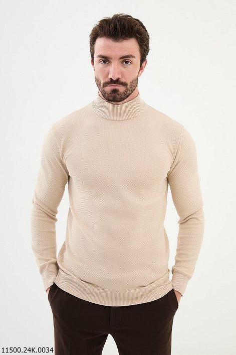 Ames Mock Turtleneck Wool Sweater - Beige