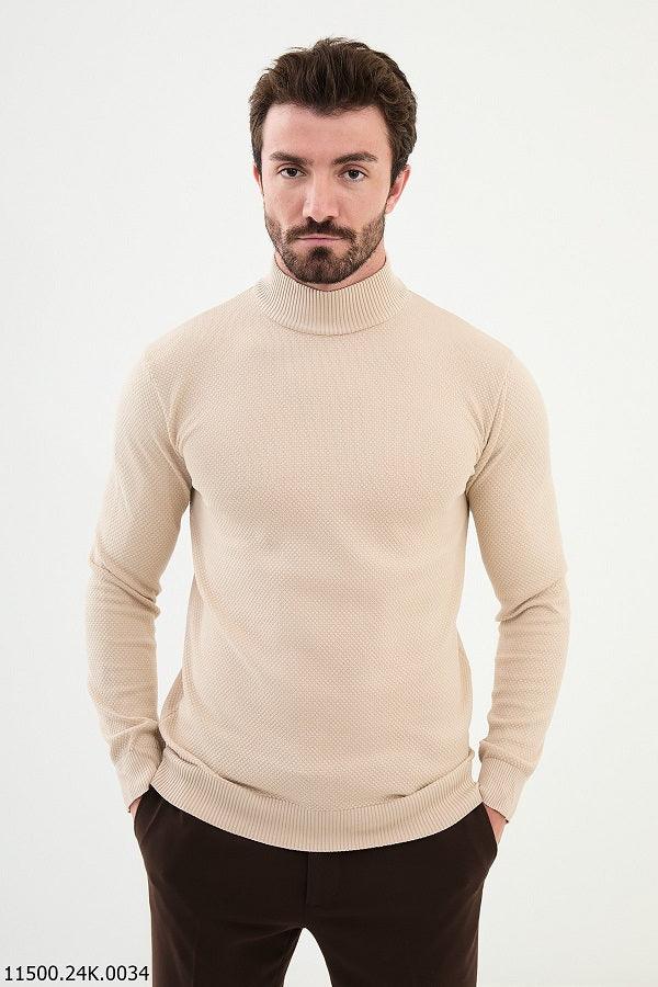 Ames Mock Turtleneck Wool Sweater - Beige