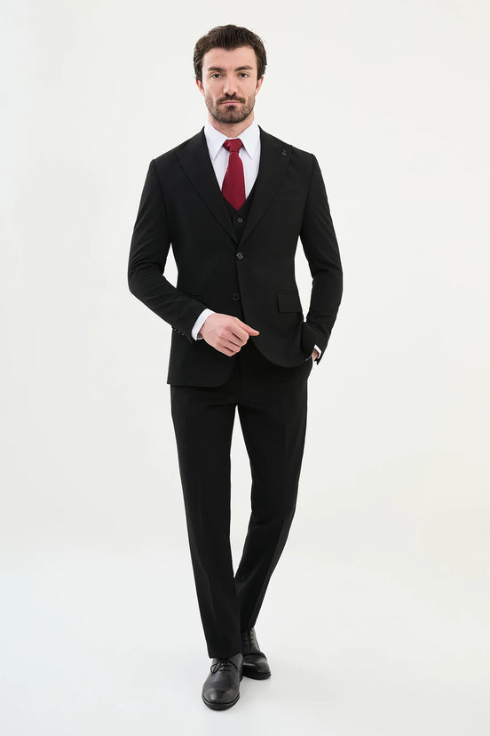 Wool Black 3 Piece Suit