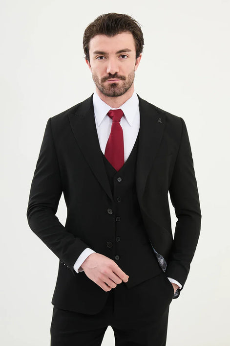 Ames Wool Black 3 Piece Suit