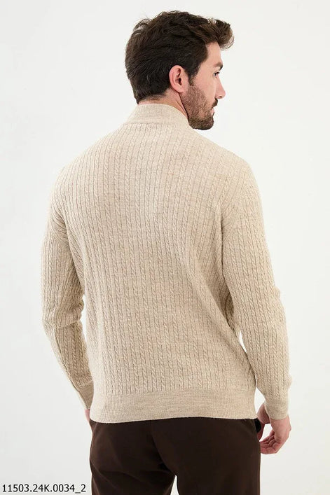 Ames Cable Knit Mock Turtleneck Sweater - Beige