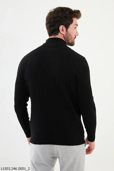 Ames Cable Knit Mock Turtleneck Sweater - Black
