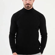 Ames Cable Knit Mock Turtleneck Sweater - Black