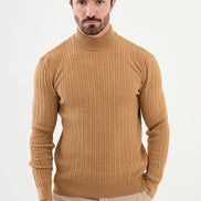 Ames Cable Knit Mock Turtleneck Sweater - Camel