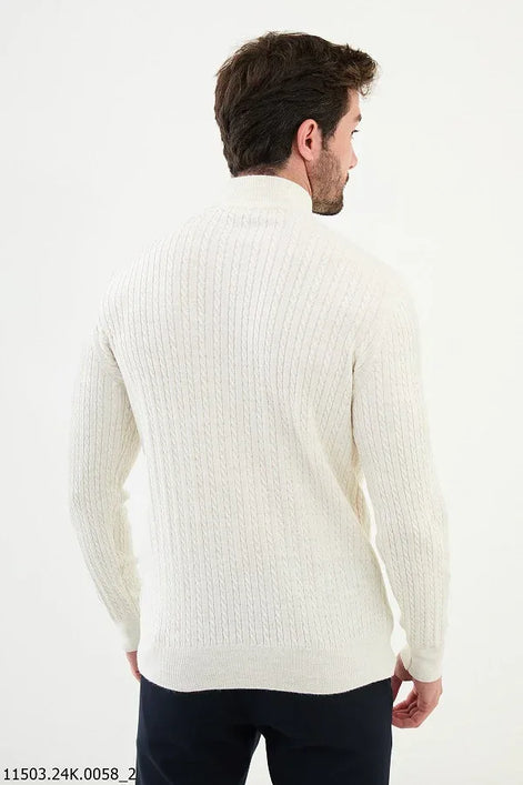 Ames Cable Knit Mock Turtleneck Sweater - White