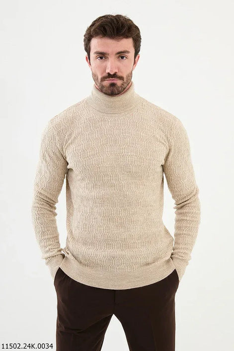 Ames Cable Pattern Beige Turtleneck Sweater