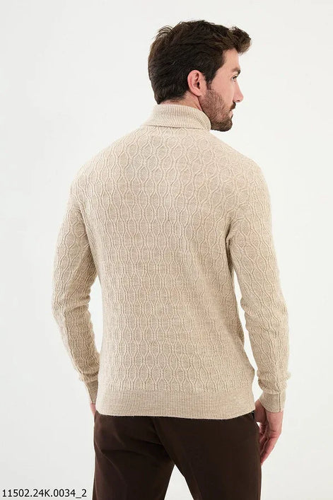 Ames Cable Pattern Beige Turtleneck Sweater