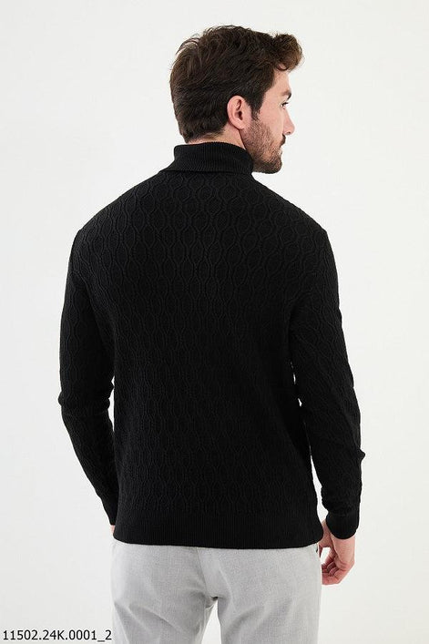 Ames Cable knit Turtleneck Sweater - Black