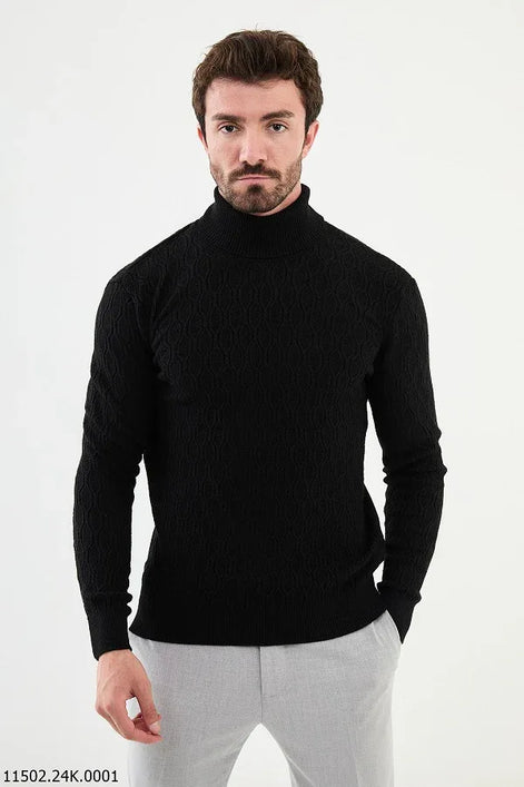 Ames Cable knit Turtleneck Sweater - Black