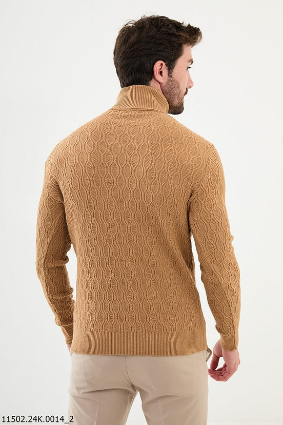 Cable Knit Turtleneck Sweater Camel