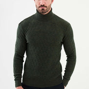 Ames Cable Knit Turtleneck Wool Sweater - Khaki
