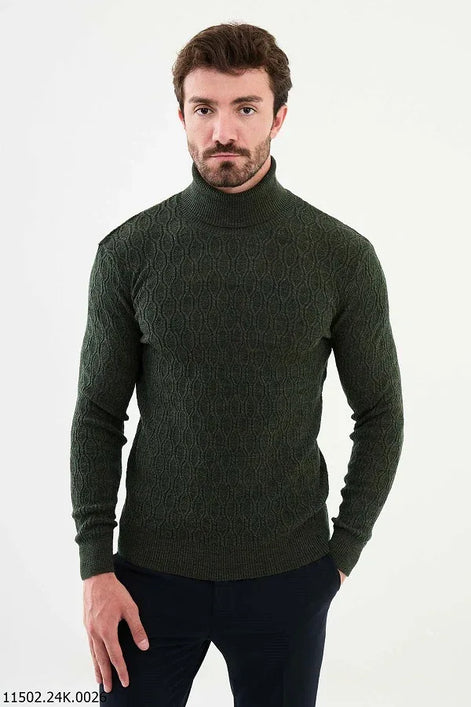 Ames Cable Knit Turtleneck Wool Sweater - Khaki