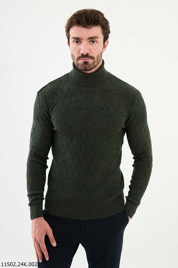 Ames Cable Knit Turtleneck Wool Sweater - Khaki
