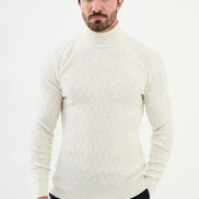 Ames Cable Pattern White Turtleneck Sweater