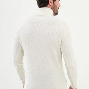 Ames Cable Pattern White Turtleneck Sweater