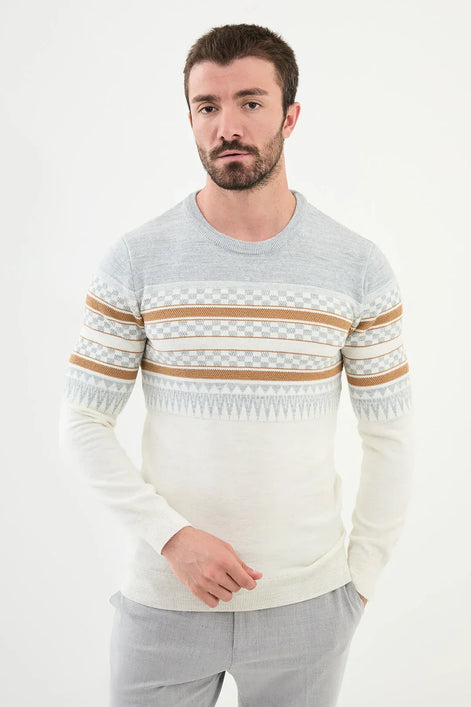 Ames Fair Isle Crew Neck Wool Sweater - White