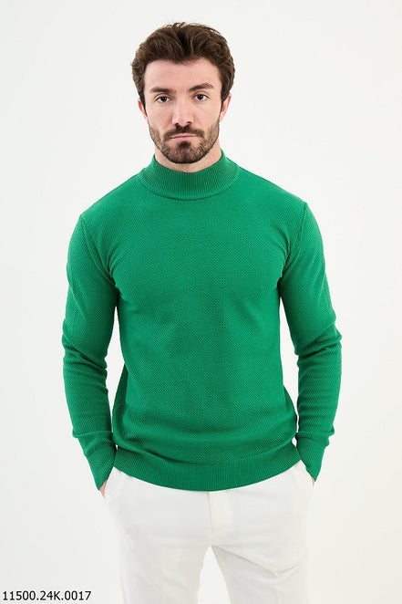 Ames Mock Turtleneck Wool Sweater - Green