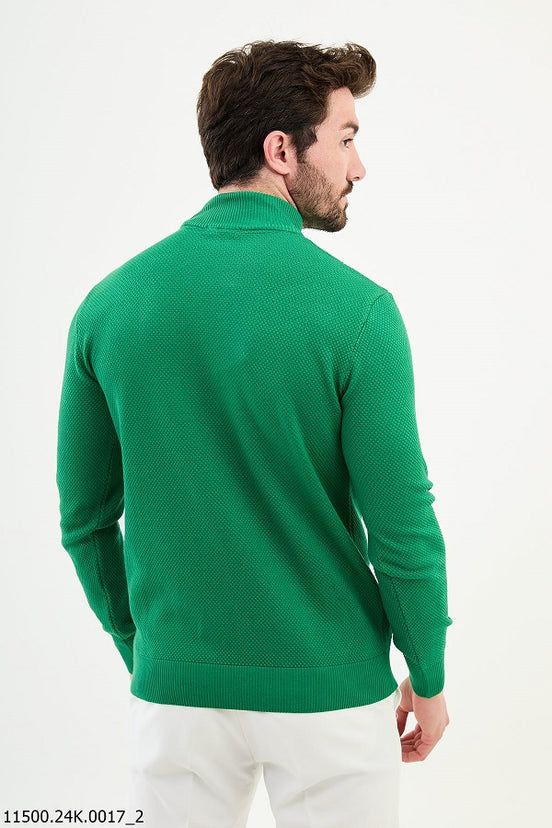 Green Mock Turtleneck Wool Sweater