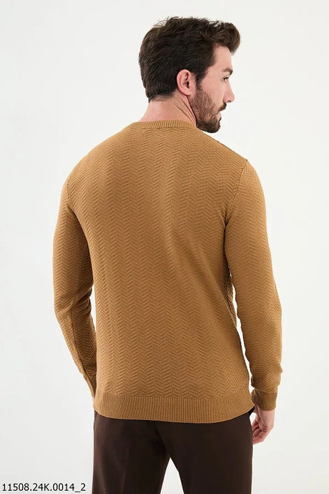 Ames Herringbone Crewneck Wool Sweater - Camel