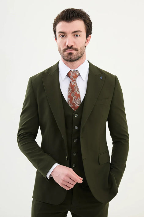Ames Wool 3 Piece Khaki Suit