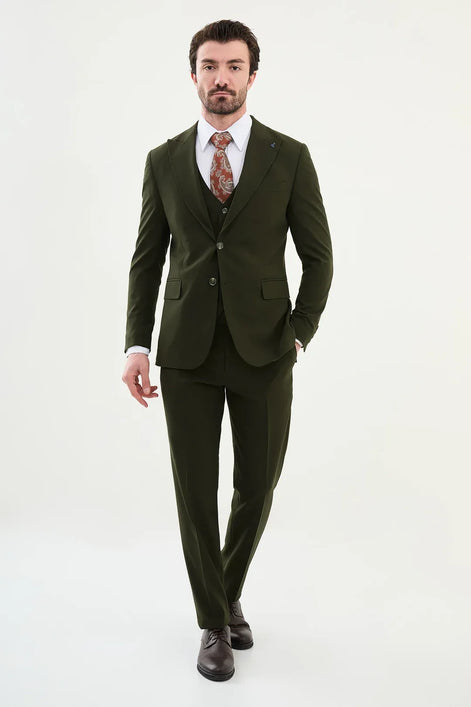Ames Wool 3 Piece Khaki Suit