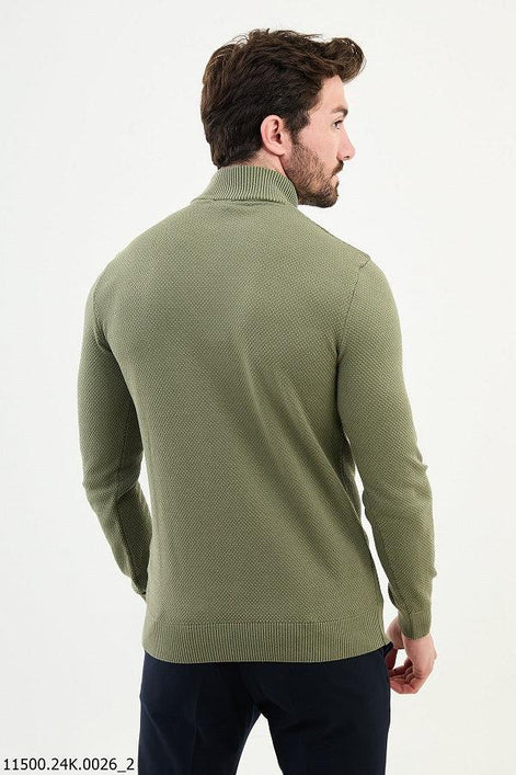 Ames Mock Turtleneck Wool Sweater - Khaki