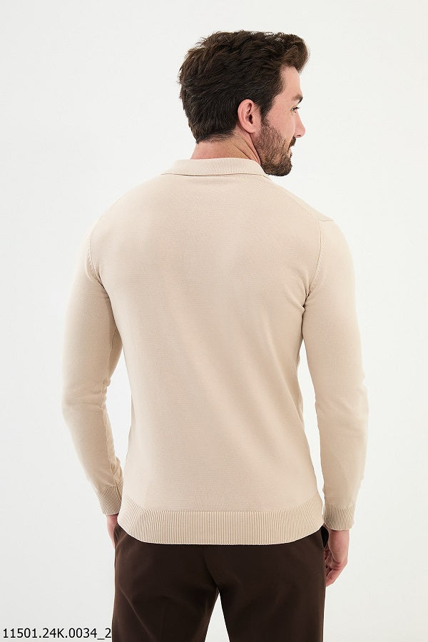 Ames Knitted Wool Polo Sweater - Beige