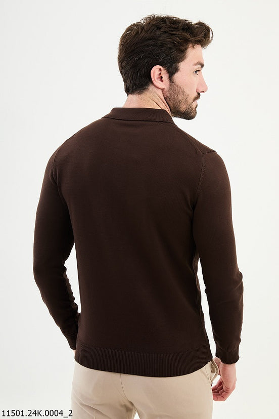 Brown Wool Polo Sweater