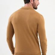 Ames Knitted Wool Polo Sweater - Camel