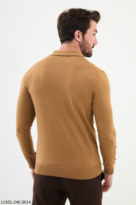 Ames Knitted Wool Polo Sweater - Camel