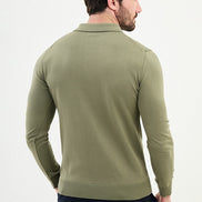 Ames Knitted Wool Polo Sweater - Khaki