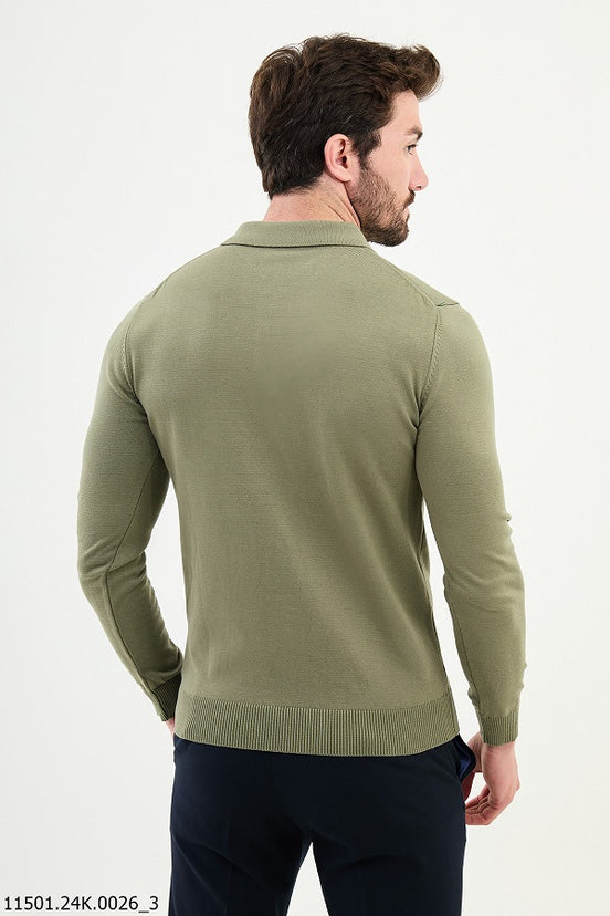 Khaki Green Polo Sweater