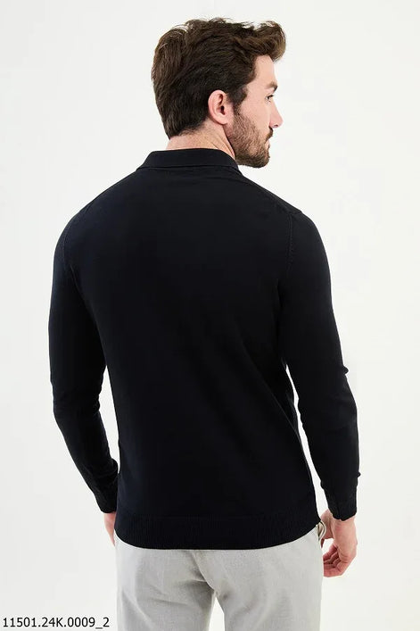 Ames Knitted Wool Polo Sweater - Navy Blue