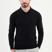 Ames Knitted Wool Polo Sweater - Navy Blue