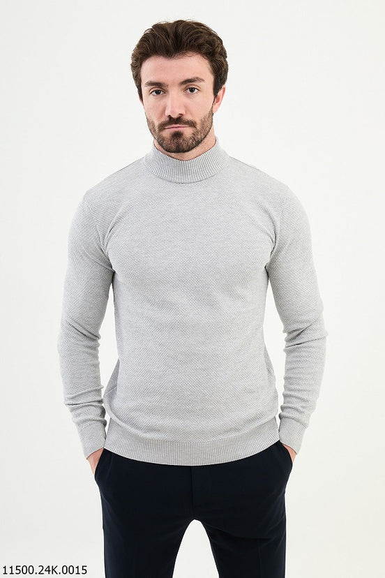 Light Gray Mock Turtleneck Wool Sweater