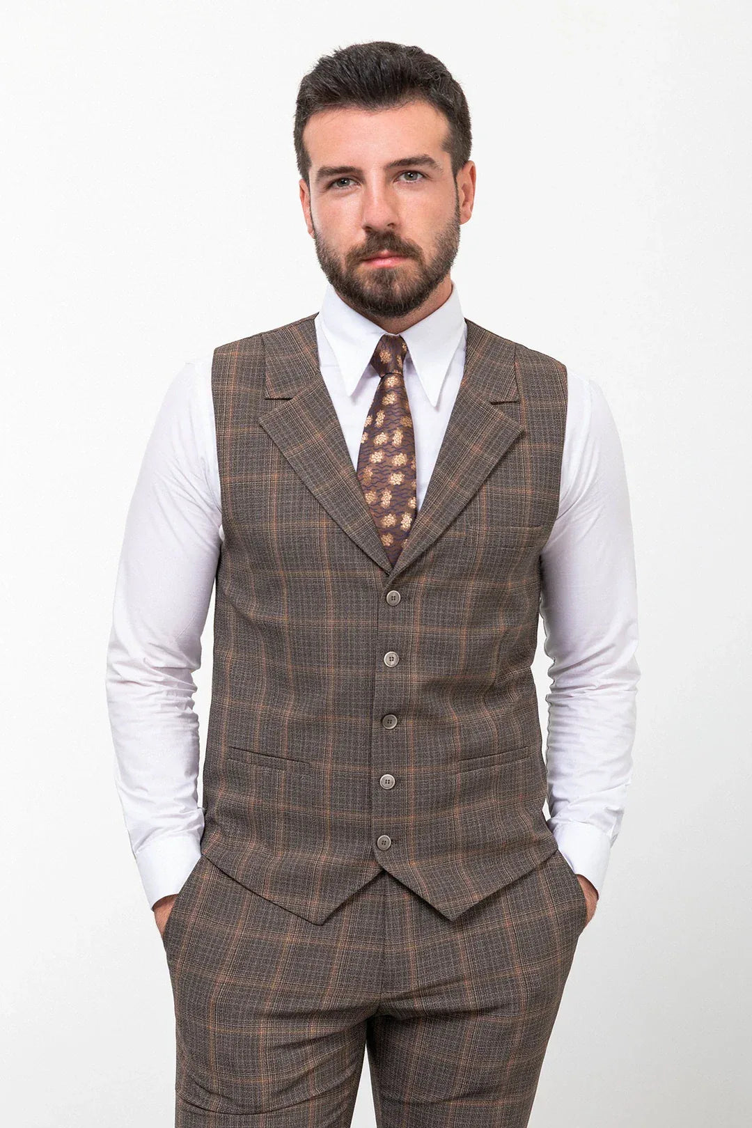 Ames Men’s Slim Fit Plaid Brown Wool Vest