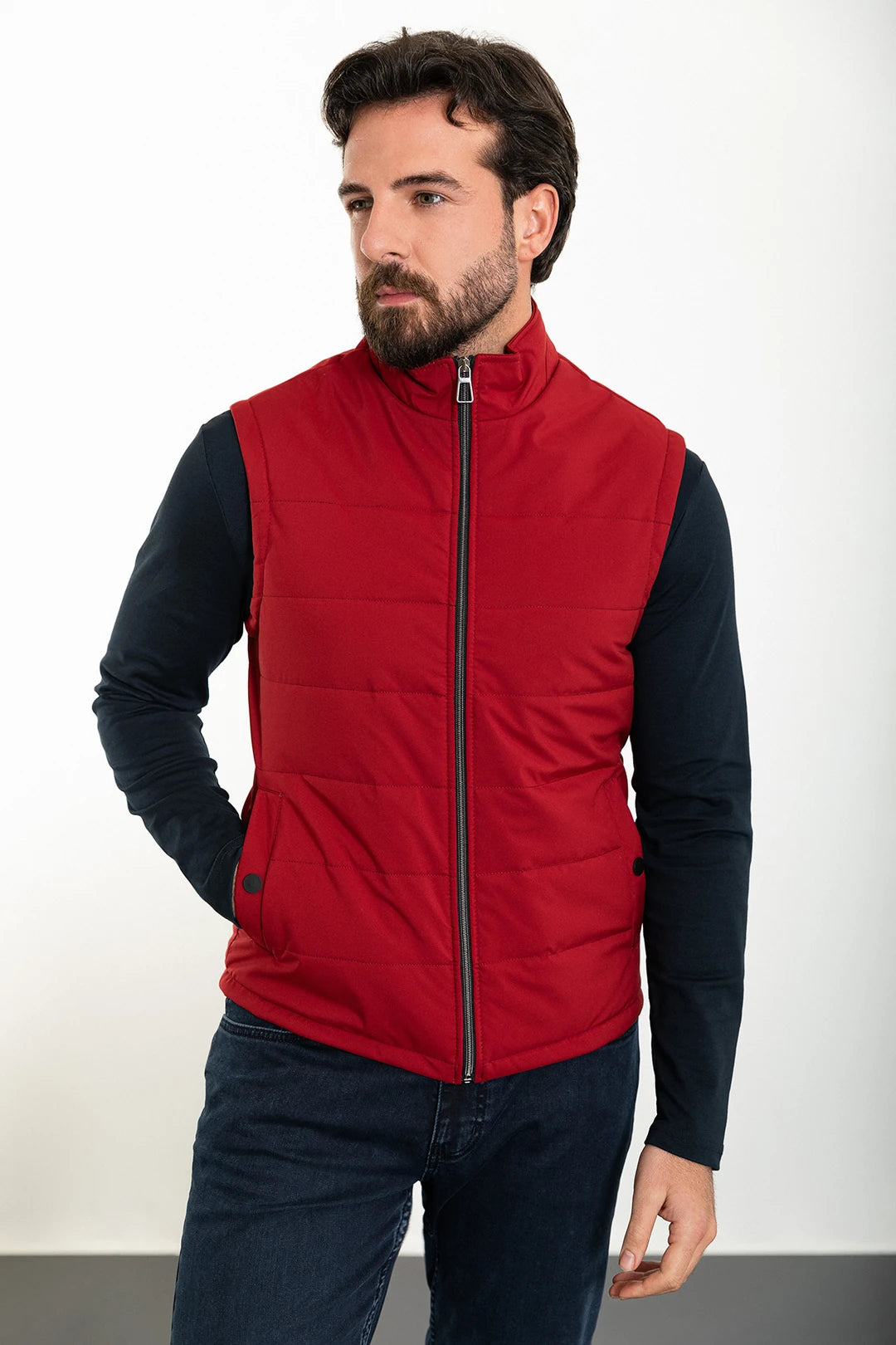 Ames Men’s Slim Fit Burgundy Puffer Vest