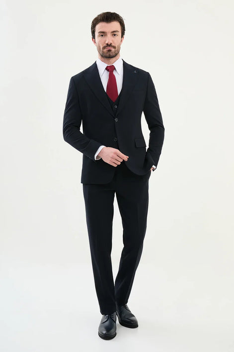 Ames Wool Navy Blue 3 Piece Suit