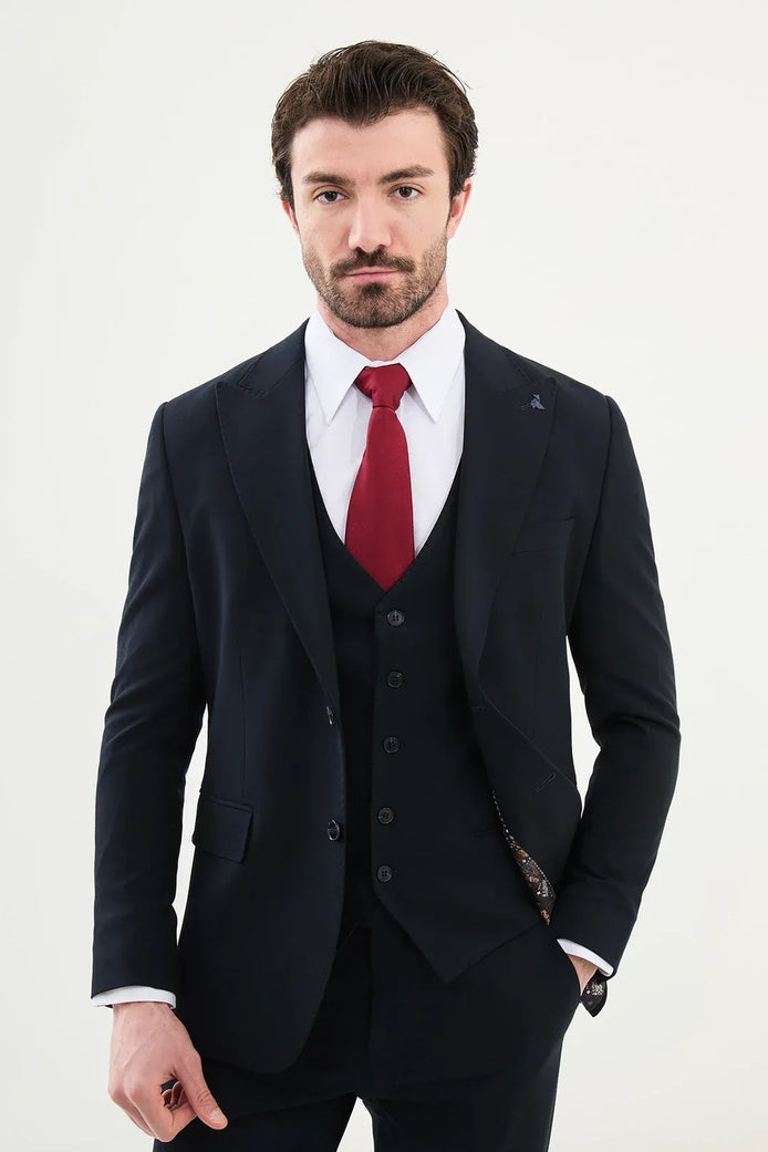 Ames Wool Navy Blue 3 Piece Suit