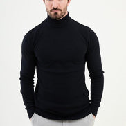 Ames Mock Turtleneck Wool Sweater - Navy Blue